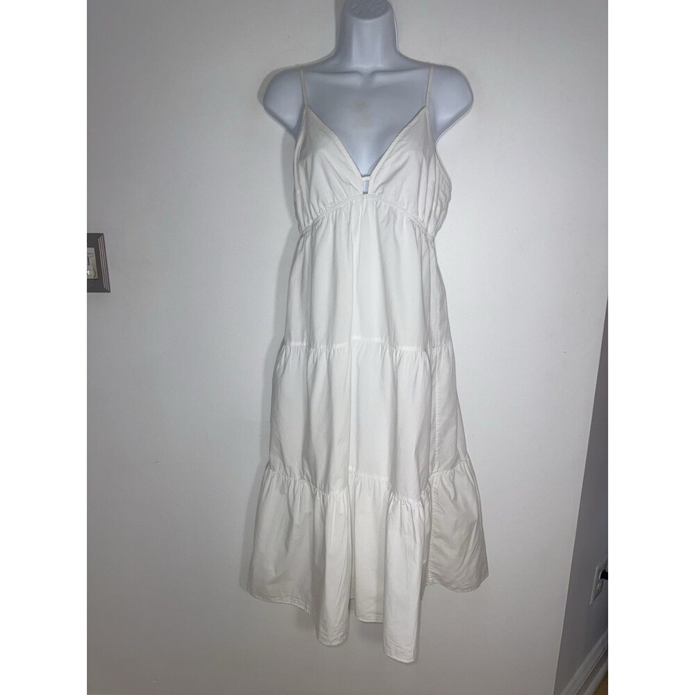 Rails Avril Dress Small Bright White Midi Strap Layered Lined Organic Cotton